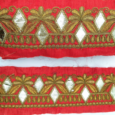 Trim By 9 Yard Maroon Red Art Silk Fabric Trim, Gold Floral Embroidery Gota Patti Sari Border Decorative Trim Craft Lace